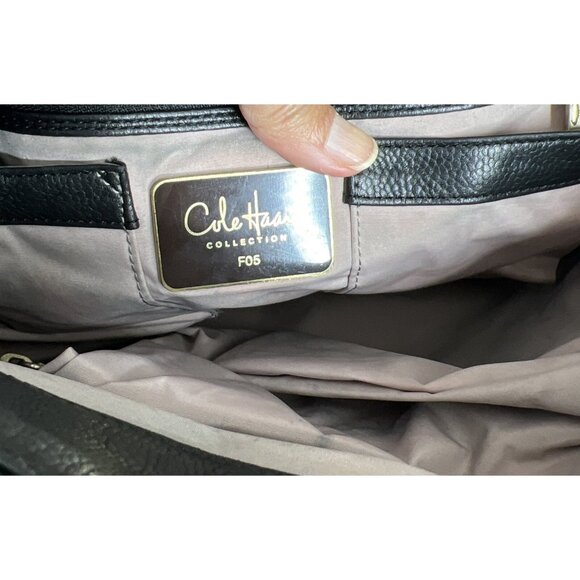 Cole Haan Black Leather Studded Hobo Bag With Brass Hardware & Braided Handle - Picture 7 of 10